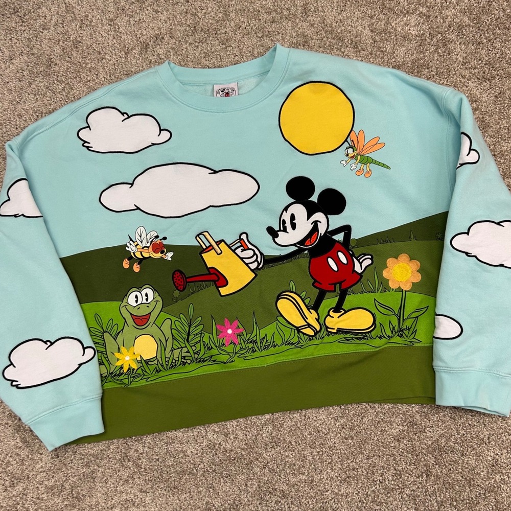 Disney Garden Collection Wrap Around‎ Print Cropped Sweatshirt Women XL Mickey